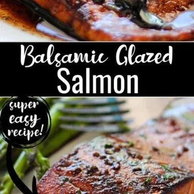 A delicious plate of balsamic glazed salmon with vegetables.
