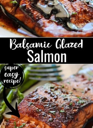 A delicious plate of balsamic glazed salmon with vegetables.