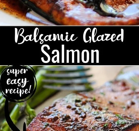 A delicious plate of balsamic glazed salmon with vegetables.