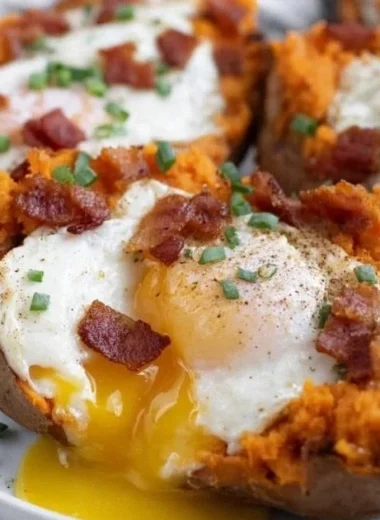 Breakfast stuffed sweet potatoes filled with nutritious ingredients