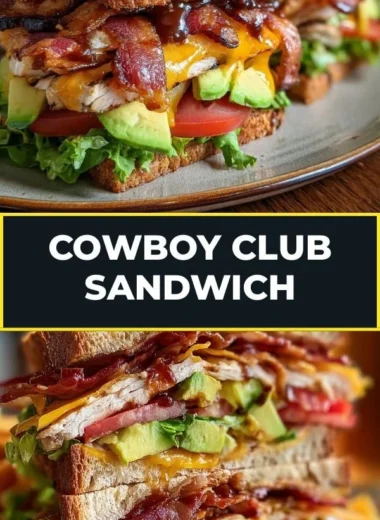 Delectable Cowboy Club Sandwich featuring layers of turkey, bacon, and fresh veggies.