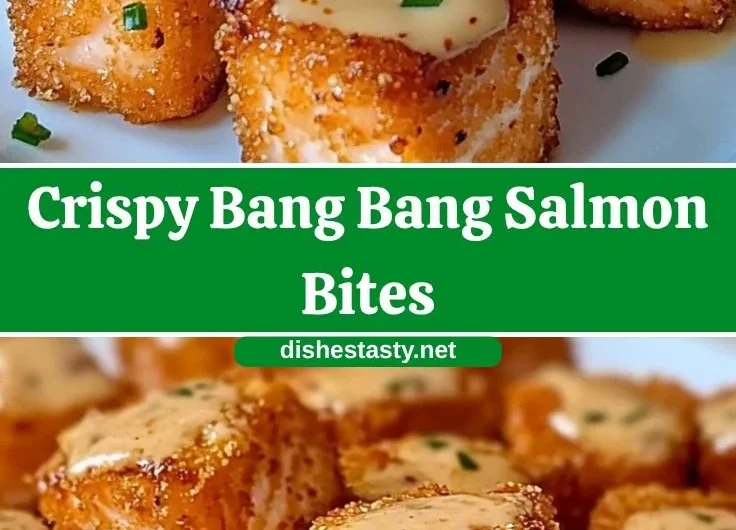 Crispy Bang Bang Salmon bites served with spicy sauce.