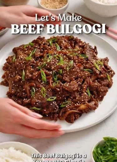 Easy Korean Beef BBQ served on a grill with fresh vegetables