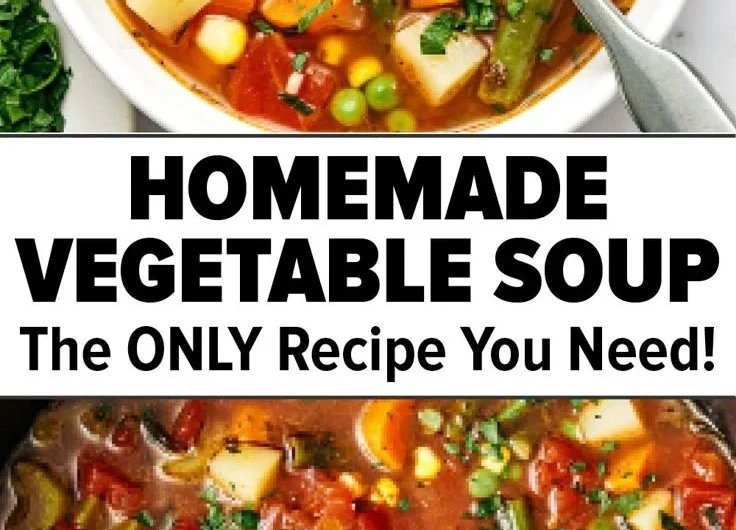 Bowl of easy vegetable soup with fresh vegetables and herbs