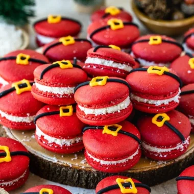 Festive Santa Claus Macarons decorated for holiday celebrations