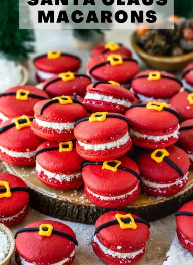Festive Santa Claus Macarons decorated for holiday celebrations