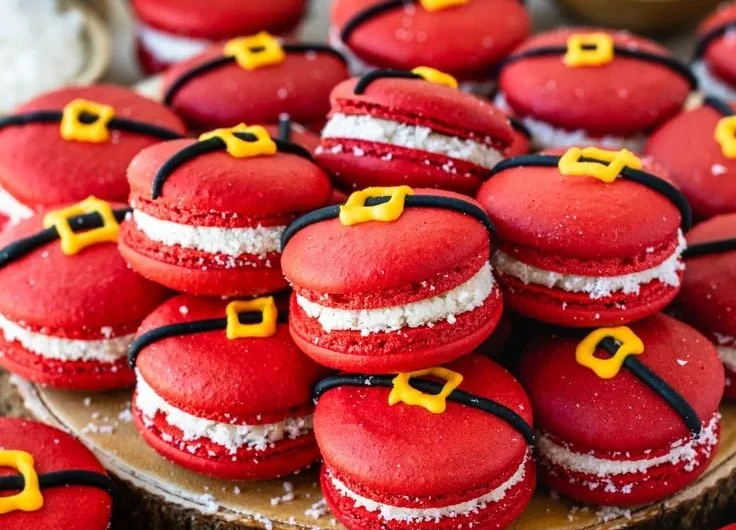 Festive Santa Claus Macarons decorated for holiday celebrations