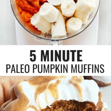 Gluten free paleo pumpkin protein muffins on a wooden table
