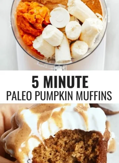 Gluten free paleo pumpkin protein muffins on a wooden table