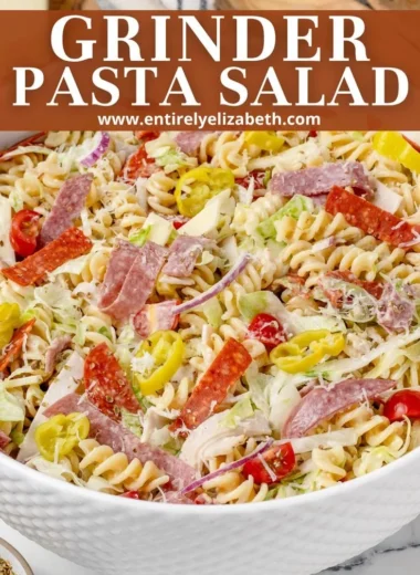 Grinder Pasta Salad with fresh vegetables and dressing