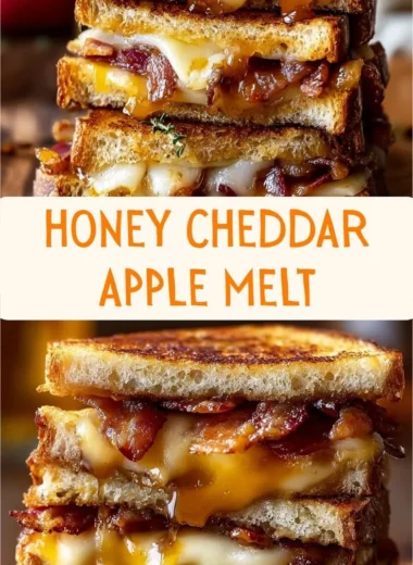 Hot Honey Apple Cheddar Beef Bacon Grilled Cheese sandwich with crispy bacon and melted cheese