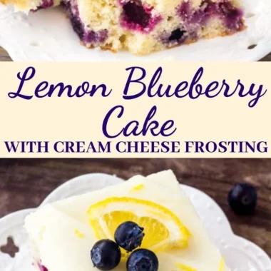 Delicious Lemon Blueberry Cake topped with fresh blueberries and lemon zest.