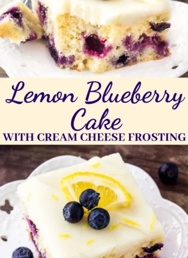 Delicious Lemon Blueberry Cake topped with fresh blueberries and lemon zest.