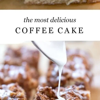 Moist coffee cake with brown sugar and cinnamon crumb topping on a plate