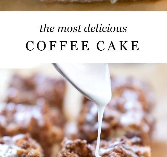 Moist coffee cake with brown sugar and cinnamon crumb topping on a plate