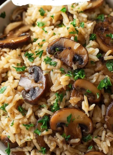 Delicious Mushroom Rice dish with fresh ingredients and herbs