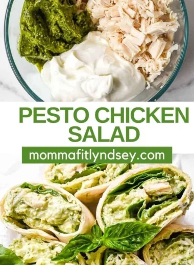 Simple 3 ingredient pesto chicken salad for a quick and healthy meal