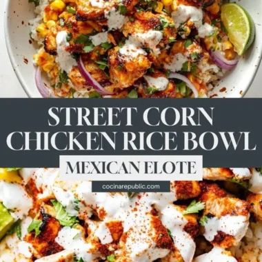 Delicious Street Corn Chicken Rice Bowl with corn, chicken, and rice