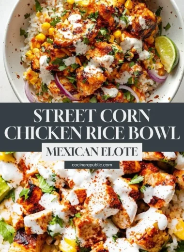 Delicious Street Corn Chicken Rice Bowl with corn, chicken, and rice