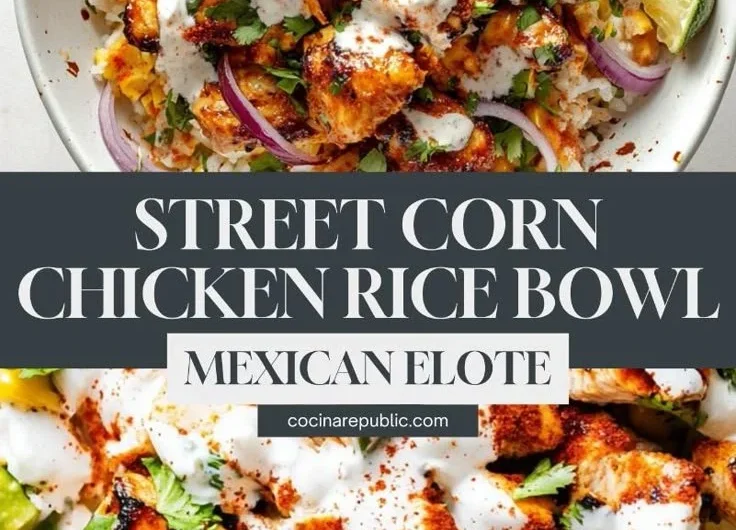 Delicious Street Corn Chicken Rice Bowl with corn, chicken, and rice