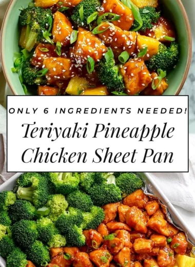 Sheet pan of sweet pineapple chicken and broccoli, a vibrant and easy dinner recipe.