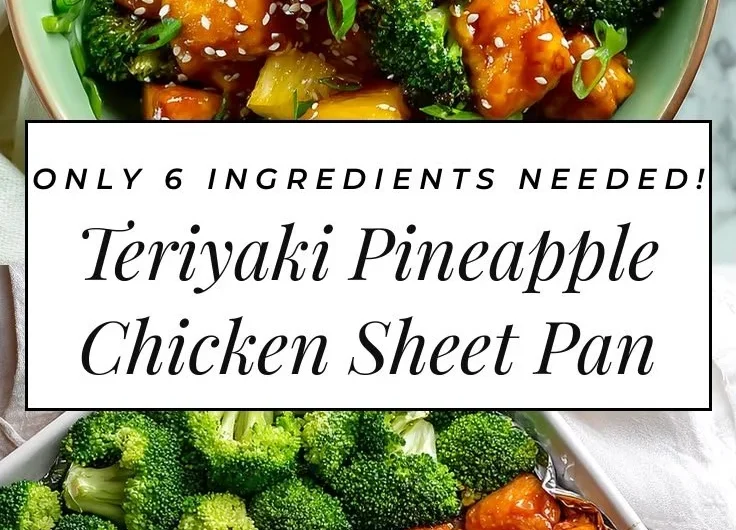 Sheet pan of sweet pineapple chicken and broccoli, a vibrant and easy dinner recipe.