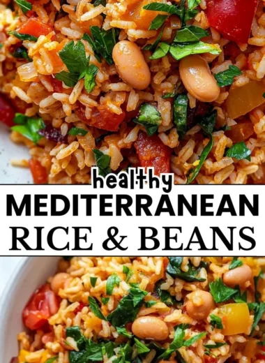 Plate of wholesome Mediterranean Rice and Beans with fresh herbs and spices.