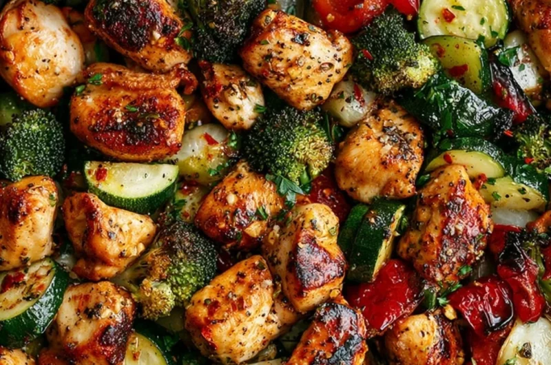 Air Fryer Chicken and Veggies dish served with spices and herbs