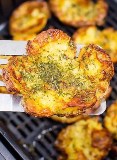 Crispy air fryer smashed potatoes seasoned and ready to serve