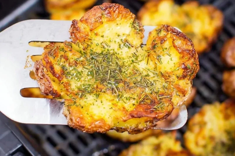 Crispy air fryer smashed potatoes seasoned and ready to serve
