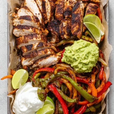 Delicious Blackstone chicken fajitas served with vibrant peppers and onions