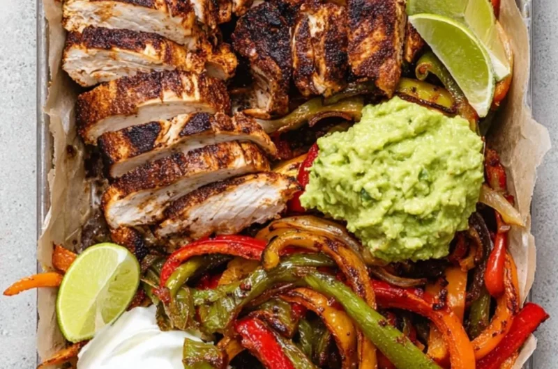 Delicious Blackstone chicken fajitas served with vibrant peppers and onions