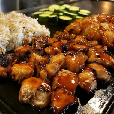 Delicious Blackstone Hibachi Chicken cooked on a griddle