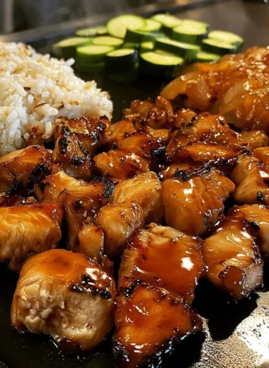 Delicious Blackstone Hibachi Chicken cooked on a griddle