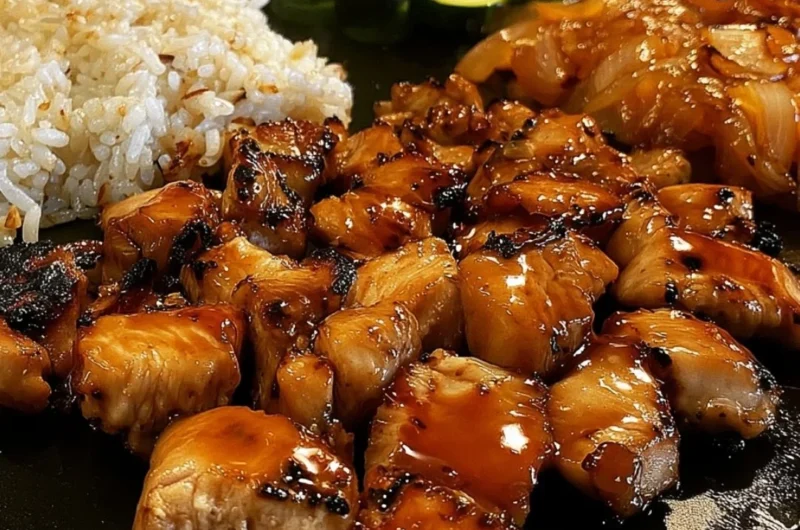 Delicious Blackstone Hibachi Chicken cooked on a griddle