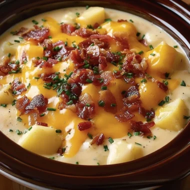 Crock Pot Crack Potato Soup served in a bowl, garnished with cheese and green onions.