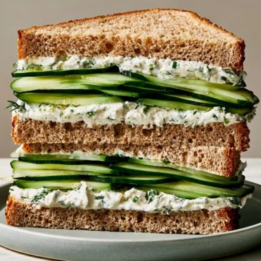 Delicious cucumber sandwich on whole grain bread, perfect for afternoon tea.