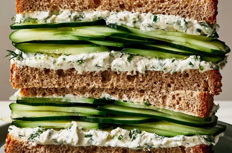 Delicious cucumber sandwich on whole grain bread, perfect for afternoon tea.