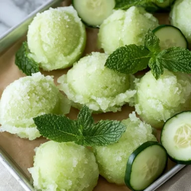 Refreshing cucumber sorbet served in a bowl with mint garnish
