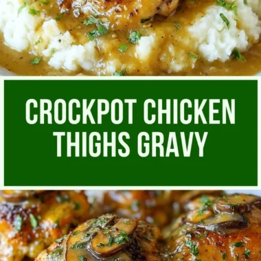 Easy crockpot chicken thighs with creamy gravy for a hearty meal.