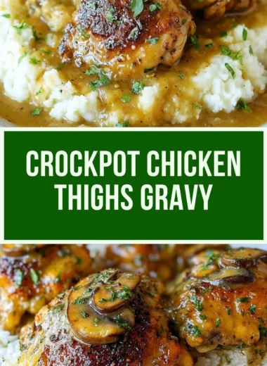 Easy crockpot chicken thighs with creamy gravy for a hearty meal.