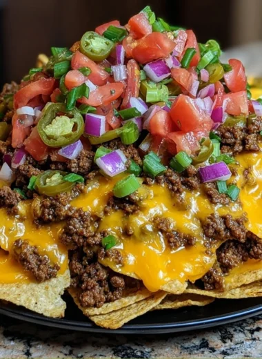 Delicious Epic Beef Nachos Supreme loaded with ground beef and cheese