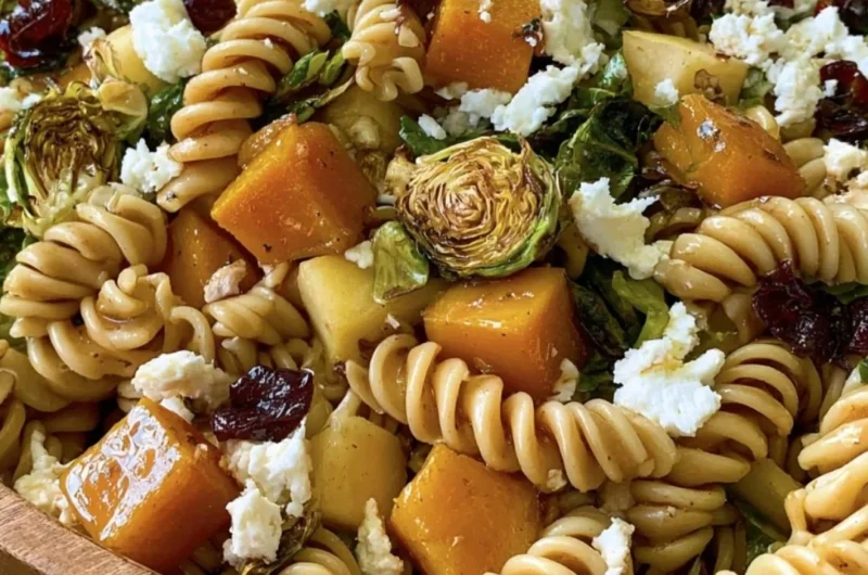 Fall Harvest Pasta Salad featuring roasted butternut squash and fresh vegetables