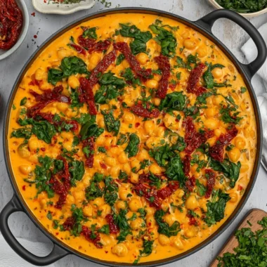 Delicious Marry Me Chickpeas dish garnished and ready to serve.