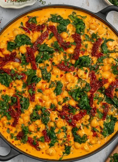 Delicious Marry Me Chickpeas dish garnished and ready to serve.