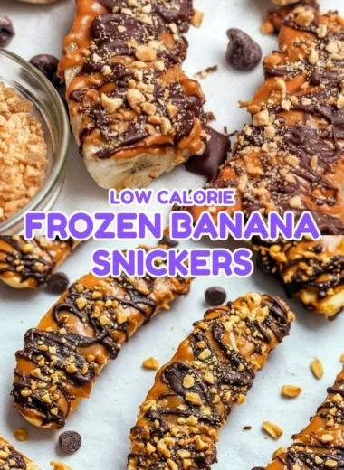 Delicious Frozen Banana Snickers treat made with chocolate and peanuts