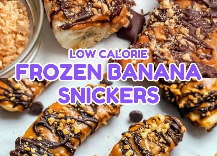 Delicious Frozen Banana Snickers treat made with chocolate and peanuts