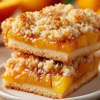 Delicious Peach Crumb Bars with a buttery crumble topping and fresh peach filling