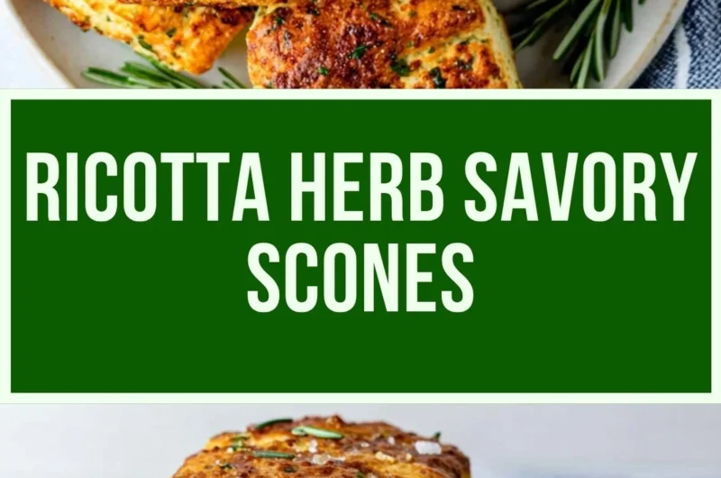 Savory ricotta scones topped with herbs and served on a platter.