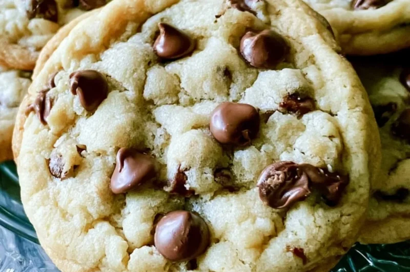 Soft Batch Chocolate Chip Cookies with melted chocolate chips fresh out of the oven